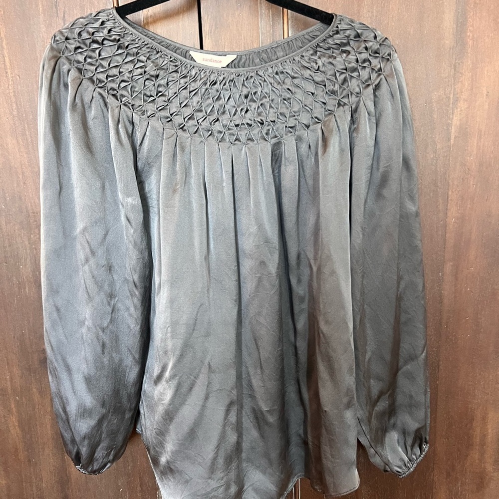 Sundance Gray Silk Blouse with Detailed Neckline